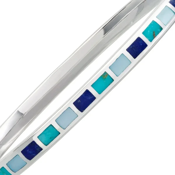 Dash Rectangle Tonal Blue Gemstone Mix Sterling Silver Bracelet