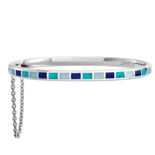 Dash Rectangle Tonal Blue Gemstone Mix Sterling Silver Bracelet