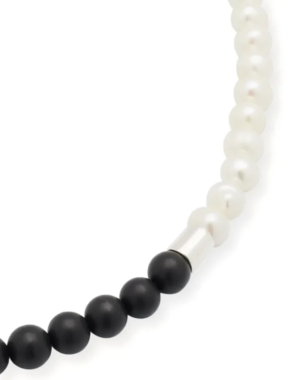 Diamond Accent Pearl & Black Agate Beaded Necklace