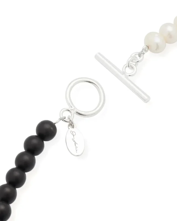 Diamond Accent Pearl & Black Agate Beaded Necklace