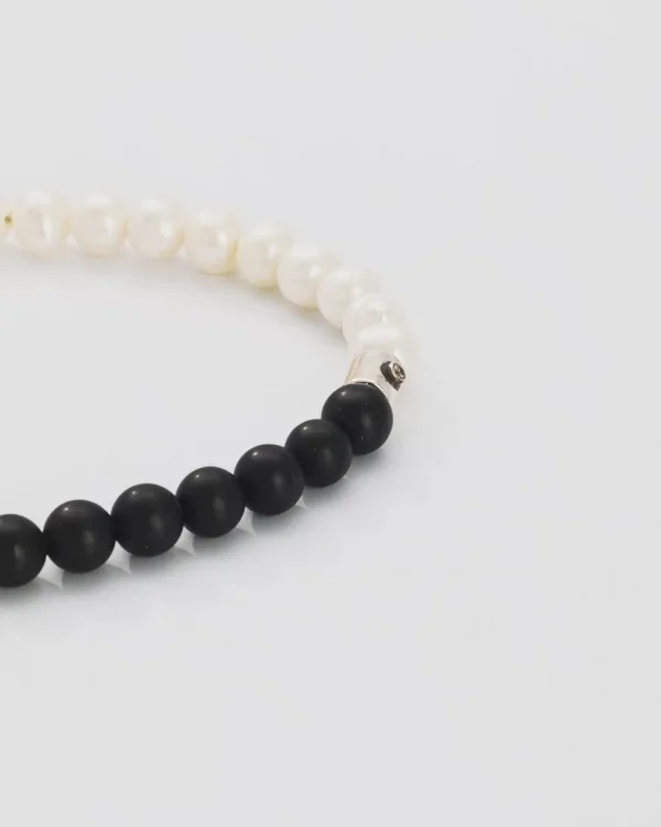 Diamond Accent Pearl & Black Agate Beaded Necklace