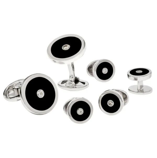 Diamond Center Round Onyx Sterling Formal Set