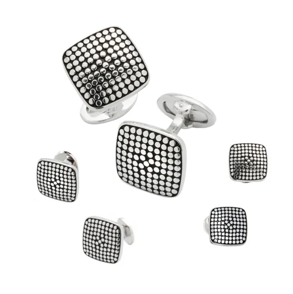 Dotted Square Sterling Cufflinks and Tuxedo Studs