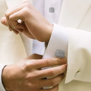 Dotted Square Sterling Cufflinks and Tuxedo Studs