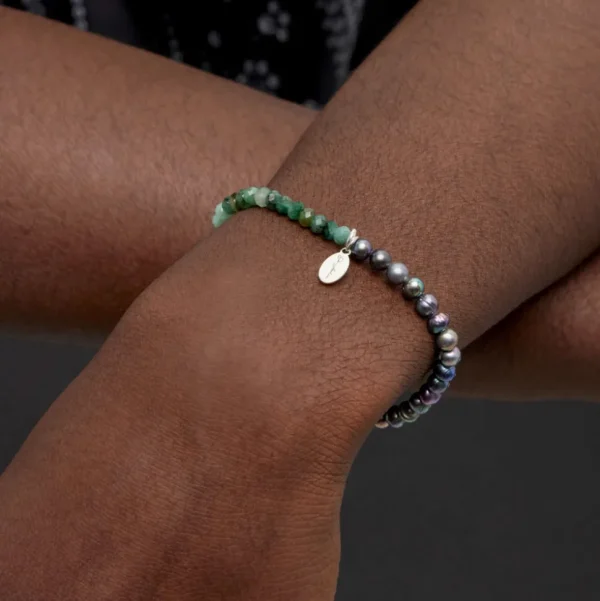 Emeralds & Freshwater Pearls Flex Beaded Bracelet