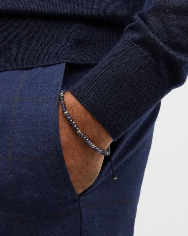 Faceted Blue Sapphires Sterling Pull Bracelet
