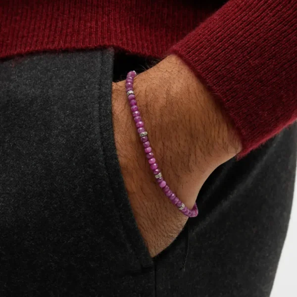 Faceted Ruby Pull Cord Bracelet