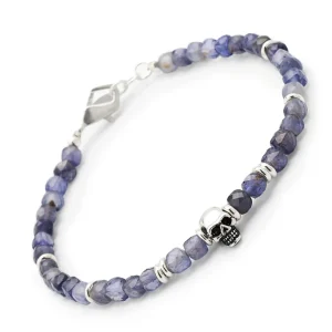 Faceted Rutilated Quartz Bracelet Sterling Skull