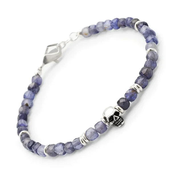 Faceted Rutilated Quartz Bracelet Sterling Skull