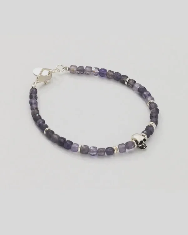 Faceted Rutilated Quartz Bracelet Sterling Skull