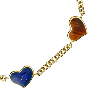 Five Station Gemstone Heart Sterling Silver Bracelet with 18K Gold Vermeil
