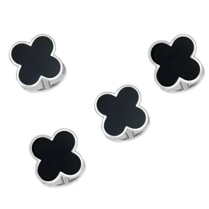 Four Leaf Clover Gemstone Sterling Tuxedo Studs