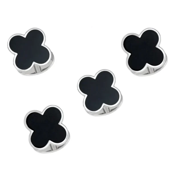 Four Leaf Clover Gemstone Sterling Tuxedo Studs