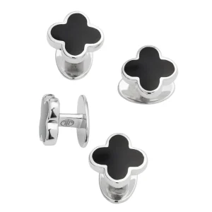 Four Leaf Clover Gemstone Sterling Tuxedo Studs
