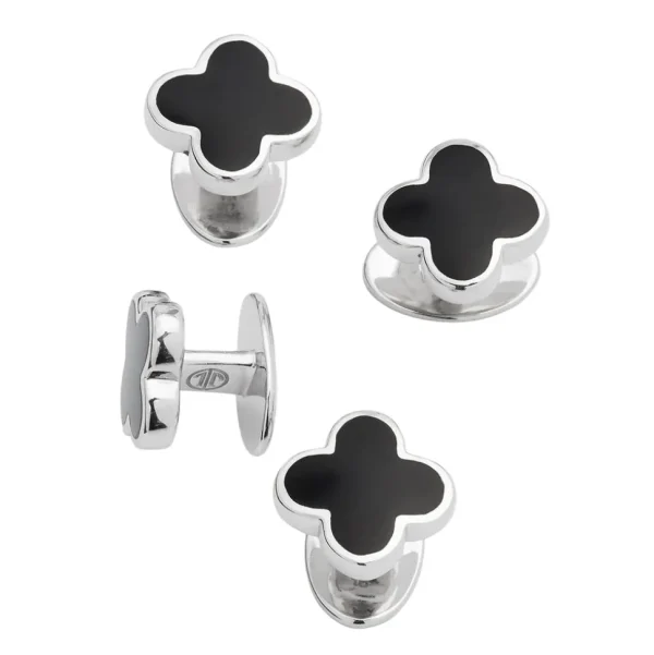 Four Leaf Clover Gemstone Sterling Tuxedo Studs