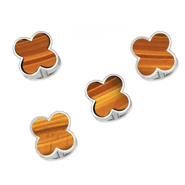 Four Leaf Clover Gemstone Sterling Tuxedo Studs