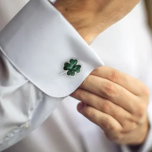 Four Leaf Clover Green Onyx Sterling Cufflinks