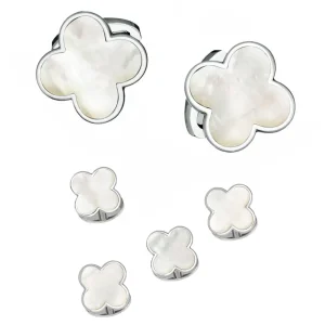 Four Leaf Clover White Sterling Cufflinks & Studs
