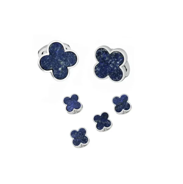 Four Leaf Clover White Sterling Cufflinks & Studs