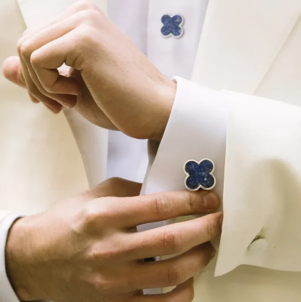 Four Leaf Clover White Sterling Cufflinks & Studs