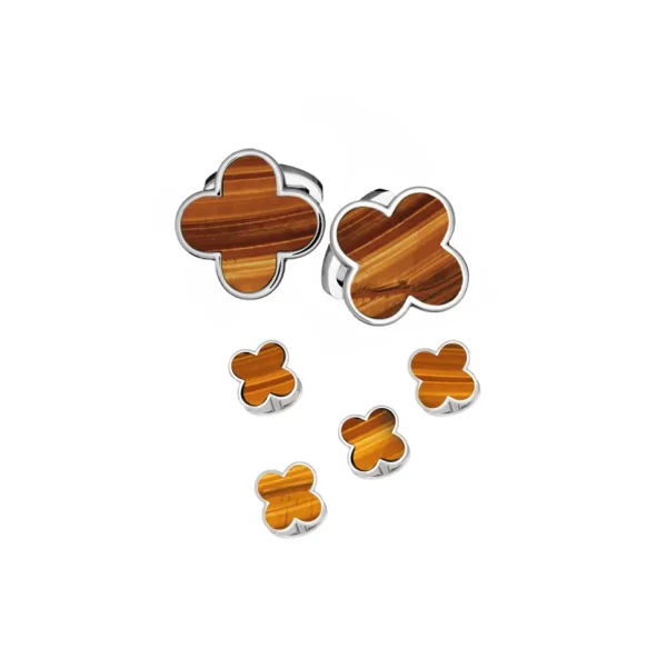 Four Leaf Clover White Sterling Cufflinks & Studs
