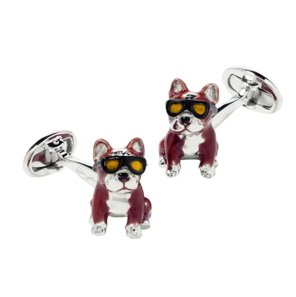 French Bulldog Hand-painted Enamel Sterling Cufflinks