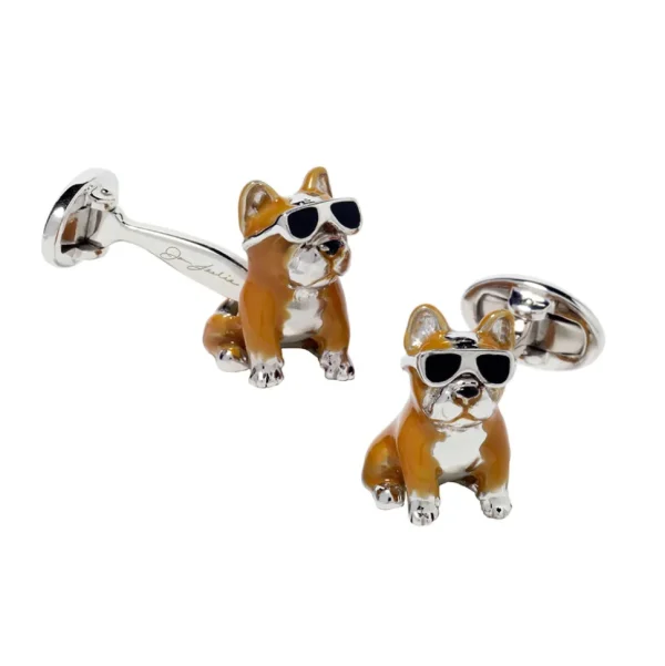 French Bulldog Hand-painted Enamel Sterling Cufflinks