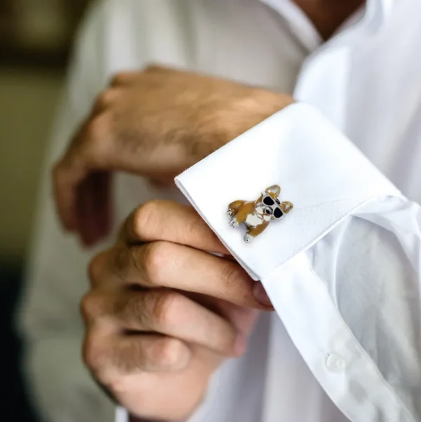 French Bulldog Hand-painted Enamel Sterling Cufflinks