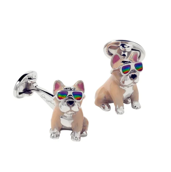 French Bulldog Hand-painted Enamel Sterling Cufflinks