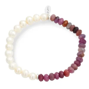 Freshwater Pearls & Red Ruby Beads Flex Bracelet