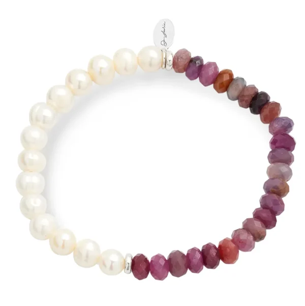 Freshwater Pearls & Red Ruby Beads Flex Bracelet