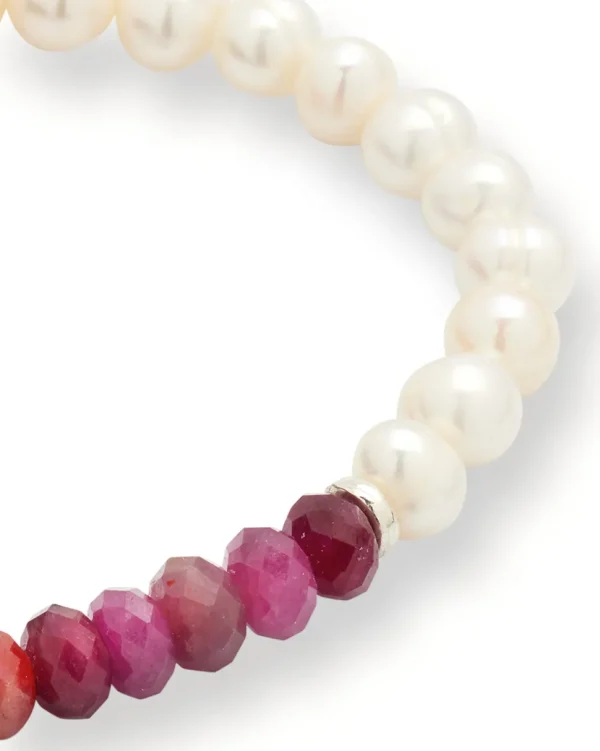 Freshwater Pearls & Red Ruby Beads Flex Bracelet