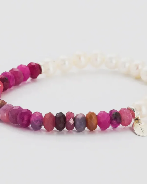 Freshwater Pearls & Red Ruby Beads Flex Bracelet