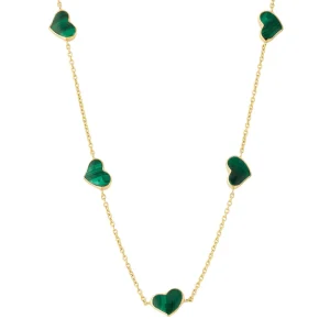 Gemstone 5 Station Heart Necklace in Sterling Silver with 18k Vermeil