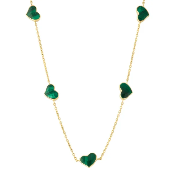 Gemstone 5 Station Heart Necklace in Sterling Silver with 18k Vermeil