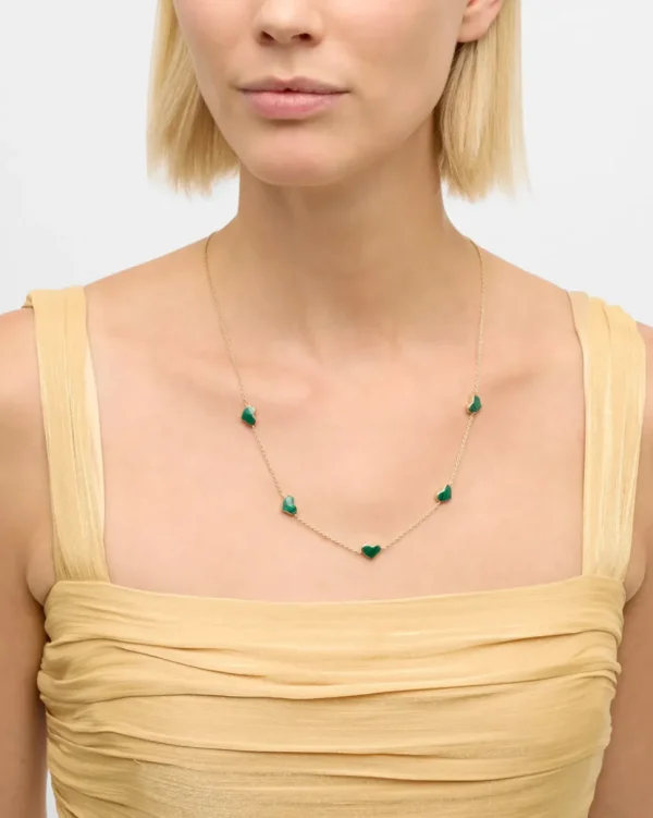 Gemstone 5 Station Heart Necklace in Sterling Silver with 18k Vermeil