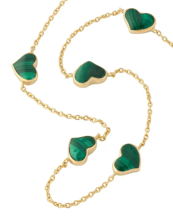 Gemstone 5 Station Heart Necklace in Sterling Silver with 18k Vermeil