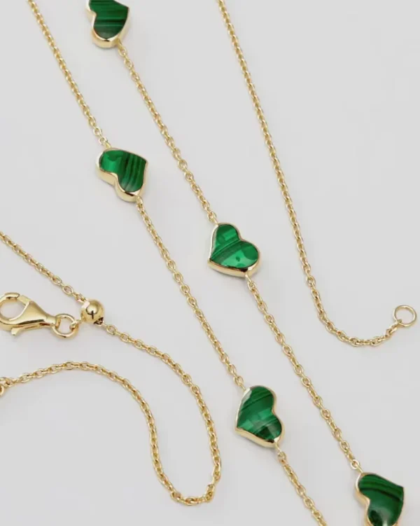 Gemstone 5 Station Heart Necklace in Sterling Silver with 18k Vermeil