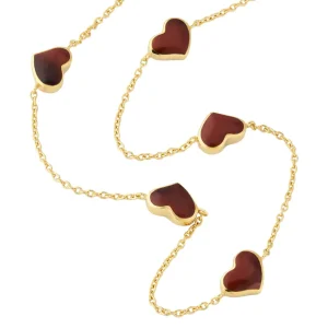 Gemstone 5 Station Heart Necklace in Sterling Silver with 18k Vermeil