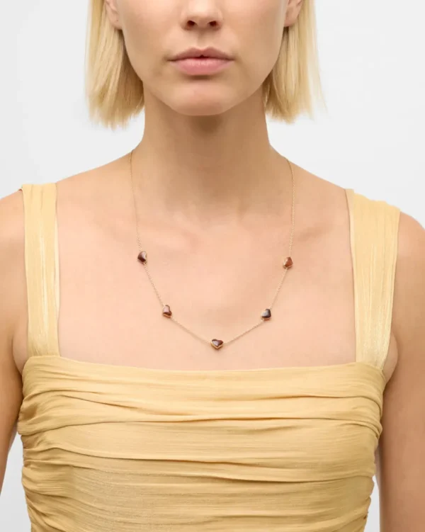 Gemstone 5 Station Heart Necklace in Sterling Silver with 18k Vermeil