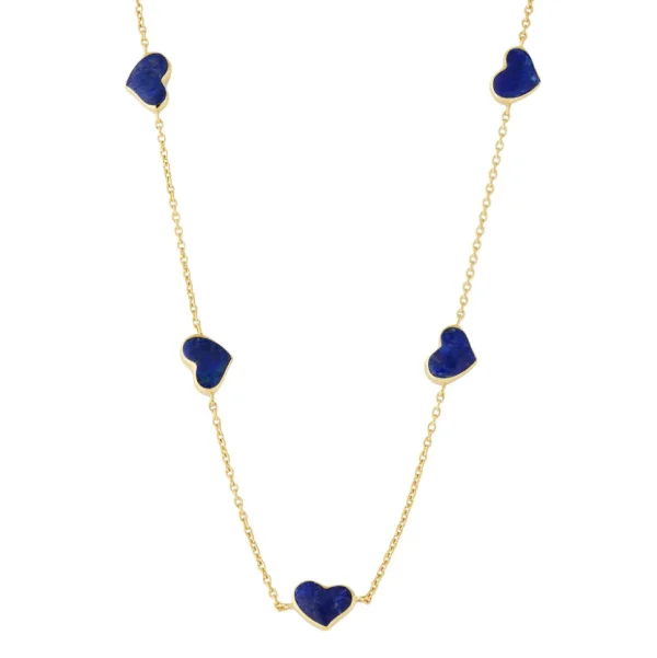 Gemstone 5 Station Heart Necklace in Sterling Silver with 18k Vermeil