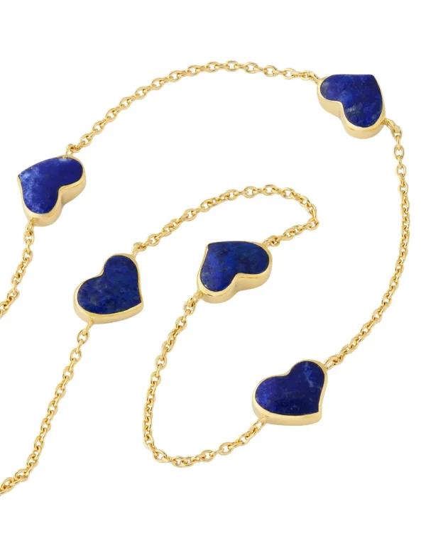 Gemstone 5 Station Heart Necklace in Sterling Silver with 18k Vermeil