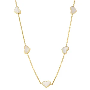 Gemstone 5 Station Heart Necklace in Sterling Silver with 18k Vermeil