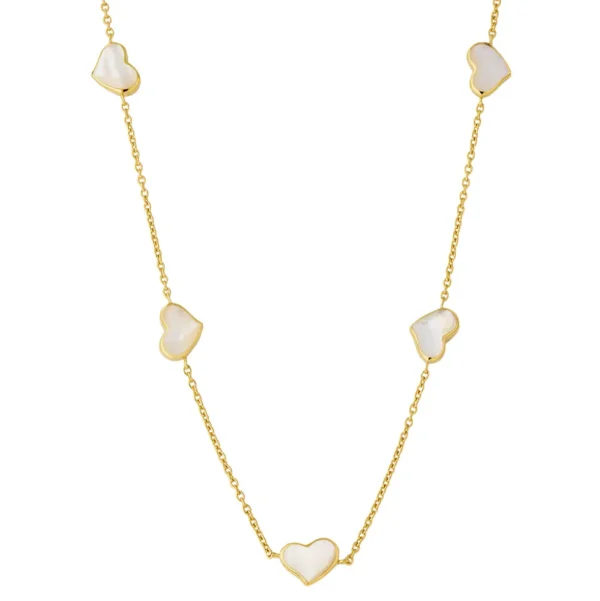 Gemstone 5 Station Heart Necklace in Sterling Silver with 18k Vermeil