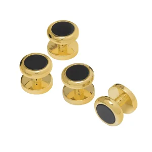 Gemstone Inlay Classic Round 18Karat Vermeil Plated Tuxedo Studs