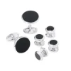 Gemstone Inlay Round Sterling Cufflink & Tuxedo Stud Set