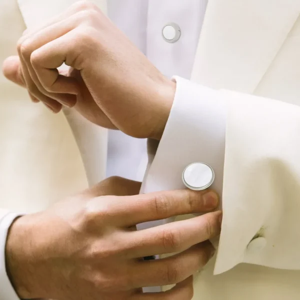 Gemstone Inlay Round Sterling Cufflink & Tuxedo Stud Set