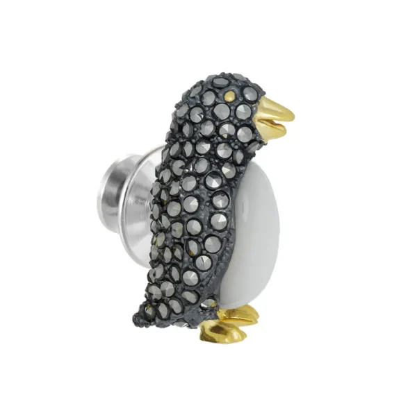 Gemstone Penguin Sterling Silver Lapel Pin I Jan Leslie