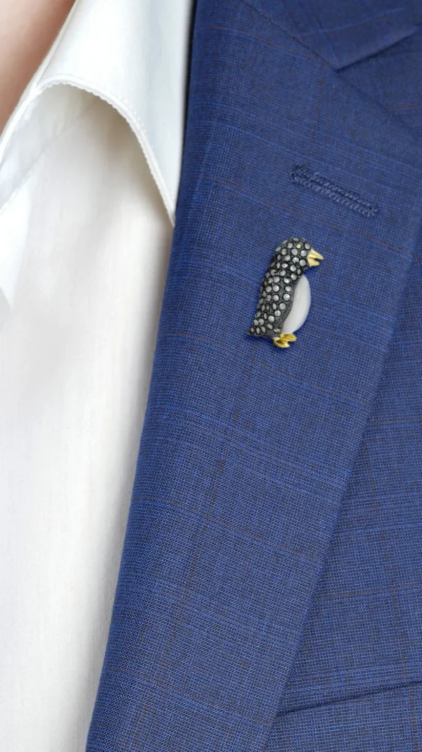 Gemstone Penguin Sterling Silver Lapel Pin I Jan Leslie