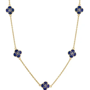 Gemstone Petal 5 Station Gold Vermeil Sterling Silver Necklace